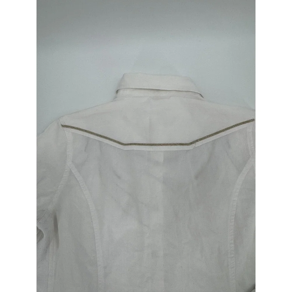 Y2K Reba Western Shirt Womens‎ Medium White Rhinestone Chain Cotton Pearl Snap